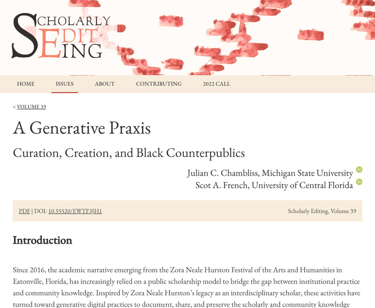 <a href="/zorafestival/">Zora Festival</a> I believe the value of the #CommunityEngagement by myself and my colleagues speaks for itself, but I am grateful to my <a href="/scotfrench/">Scot French</a> for joining me in attempting in some small way to theorize the work--> scholarlyediting.org/issues/39/a-ge….