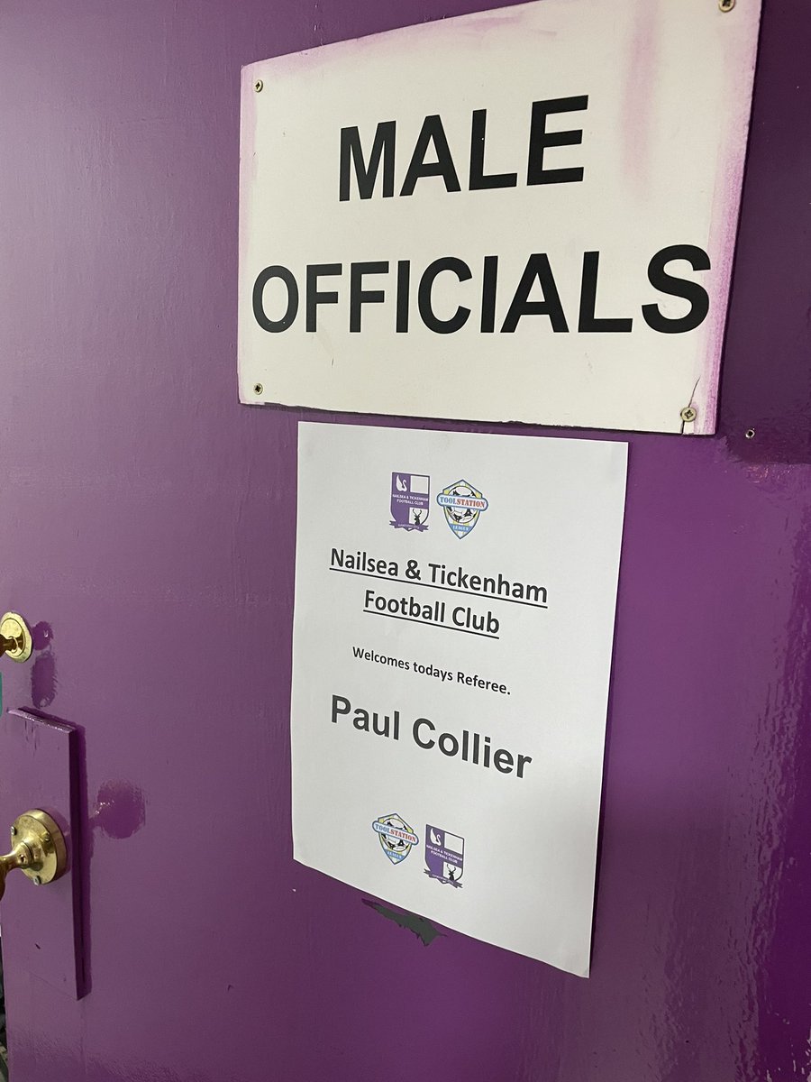 Sometimes as a referee it’s the little things that make the difference. Today I was met at the gate, had a dedicated parking space, food and drink after the game and then this on the door of the changing rooms. Thanks to <a href="/NandTFC/">NandTFC</a> for looking after match officials today