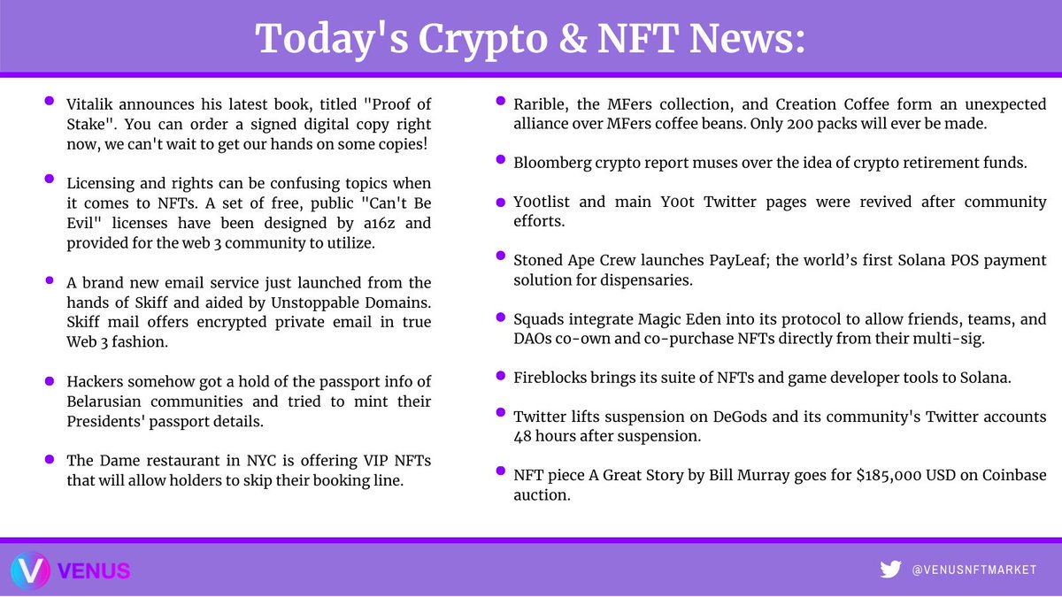 VenusNFTMarket's tweet photo. Today's News - 03/09/2022 https://t.co/NIXhTZDvma