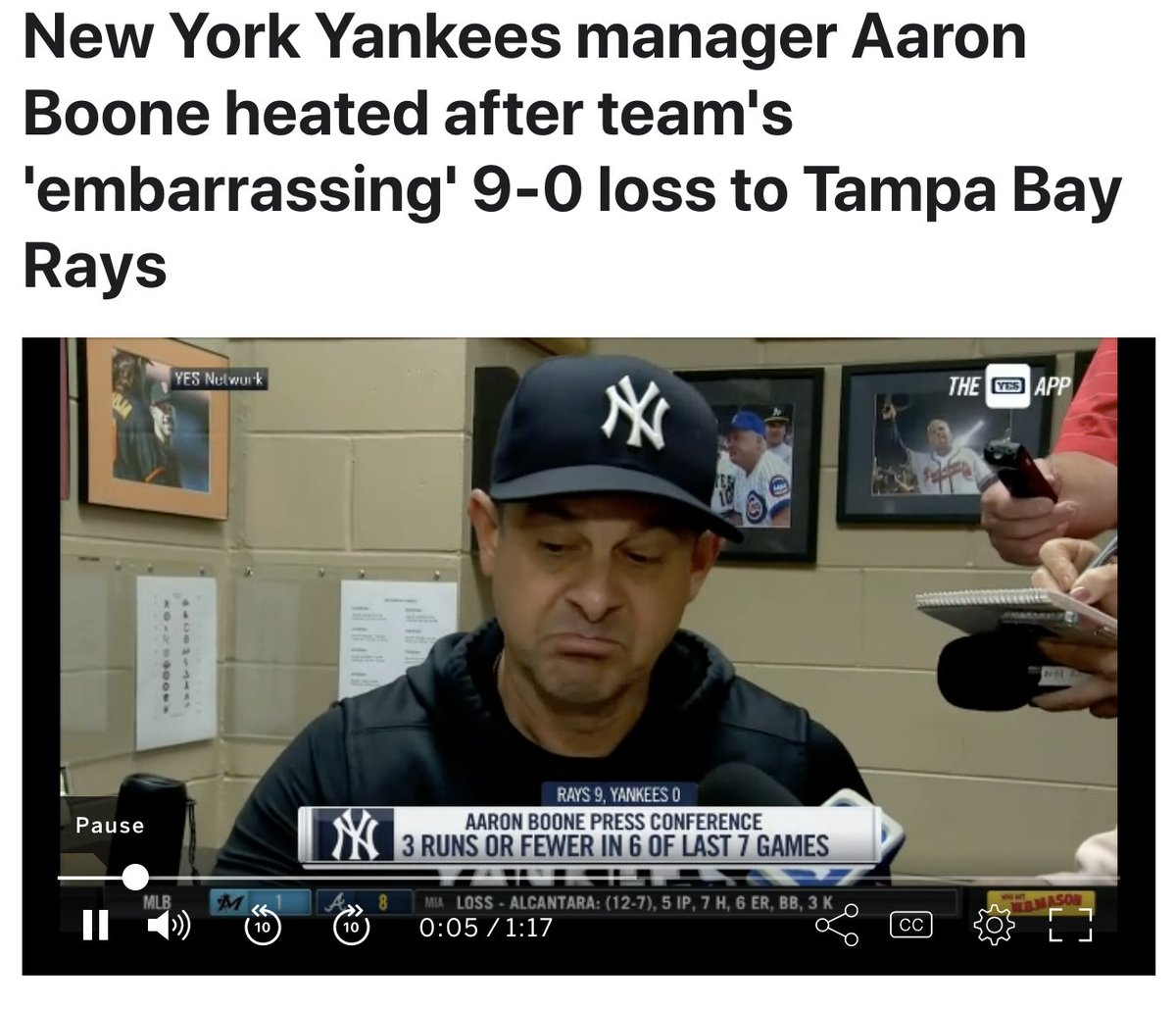 You call that heated? Martin, Pinella, Girardi..those managers got heated, I mean real heated.  Boone? This team is doomed if that's as hot as this guy can get.  Heated, my arse.#NYYankees