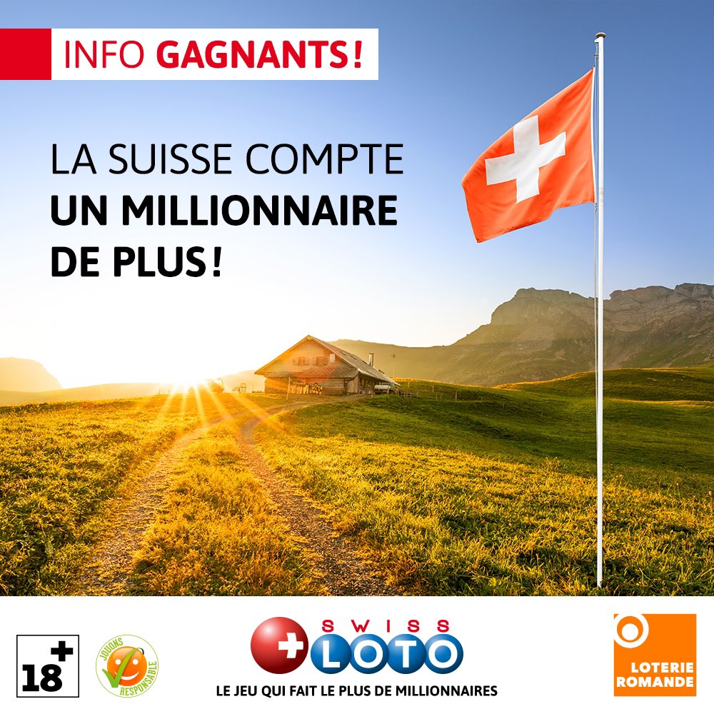 La Suisse compte un millionnaire de ➕ grâce au 𝗦𝗪𝗜𝗦𝗦 𝗟𝗢𝗧𝗢 ! Un chanceux joueur a coché les six bons numéros et remporte 1️⃣ million de francs ! 🥳 Tous les résultats sont à retrouver ici 👉🏻 bit.ly/3bIl1hy ➡️ Bulletin validé sur le territoire de Swisslos.