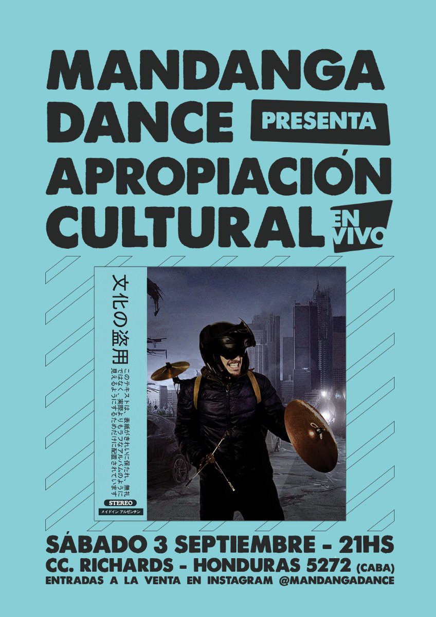 MandangaDance's tweet photo. HOY!
💎APROPIACIÓN CULTURAL💎
Presentación Oficial
#CCRICHARDS
Honduras 5272 21HS
Todo el disco entero con invitadxs y unas cuantas cosas más! Tremendo show!
@brussbruguera
@tomi_br
@emedebe
@recovecorecord1 https://t.co/LCCqhvVB6M