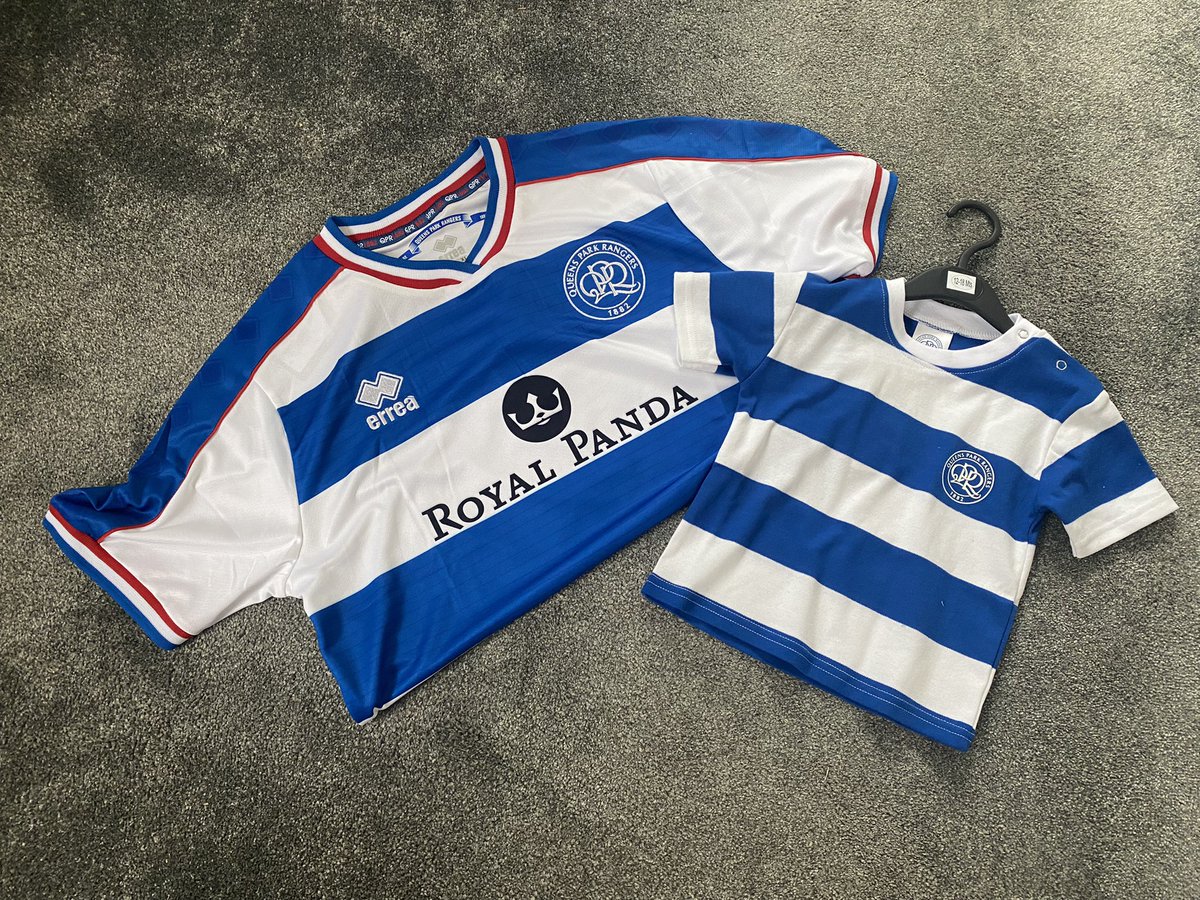 NonLeagueDad's tweet photo. Dad &amp; Lad shirt arrived for our trip to Loftus road to support @QPRWFC and cheer on @vicgrieve11 🔵⚪️⚽️
#Qpr #UpTheRs https://t.co/1oAl5zqAja