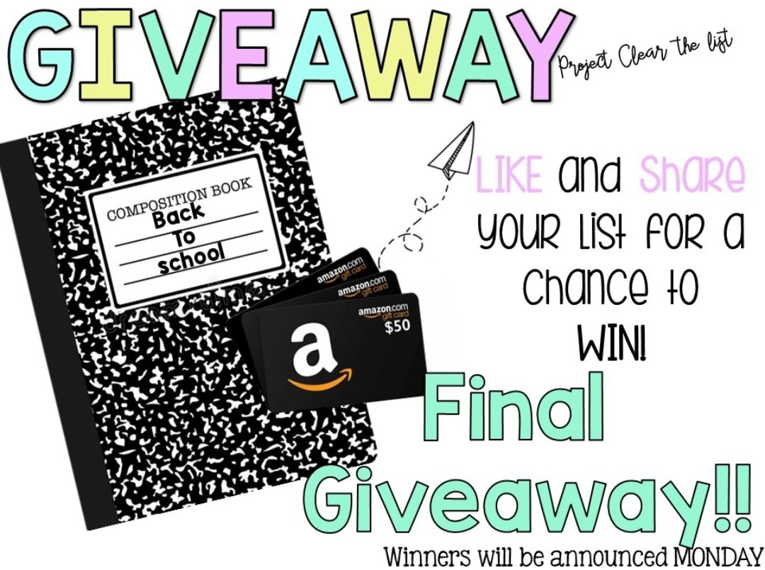 Two days left! #TeacherTwitter like a share your list for a chance to win one of 4 $50 <a href="/amazon/">Amazon</a> gift cards and one winner will get a #clearlists2022