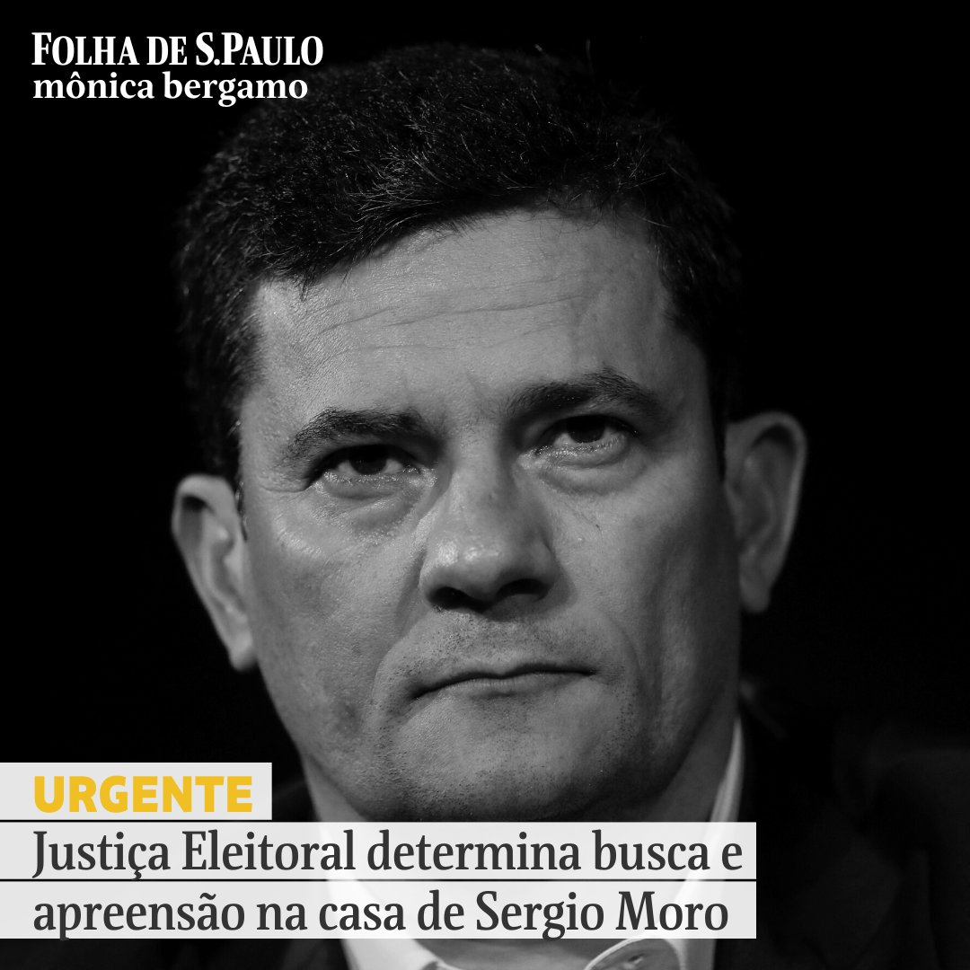 folha's tweet photo. URGENTE: A Justiça Eleitoral cumpriu, na manhã deste sábado (3), mandados de busca e apreensão de materiais de campanha irregulares na casa do ex-juiz e candidato ao Senado pelo Paraná Sergio Moro (União Brasil). Leia mais em https://t.co/fd4pPbBZDi https://t.co/uEtZIqXMpt