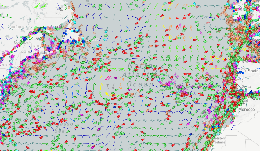 Joackiie's tweet photo. #Danielle (Kerndruck ~991 hPa) hat sich wegen geringer Verlagerung über dem selber produzierten kühleren Meerwasser vorübergehend zum #Tropensturm abgeschwächt, wird aber als fish-storm die nächsten Tage höchstens #Containerschiffe zum Umweg zwingen (Bildquelle: Marinetraffic) https://t.co/NzFV5K6d1U