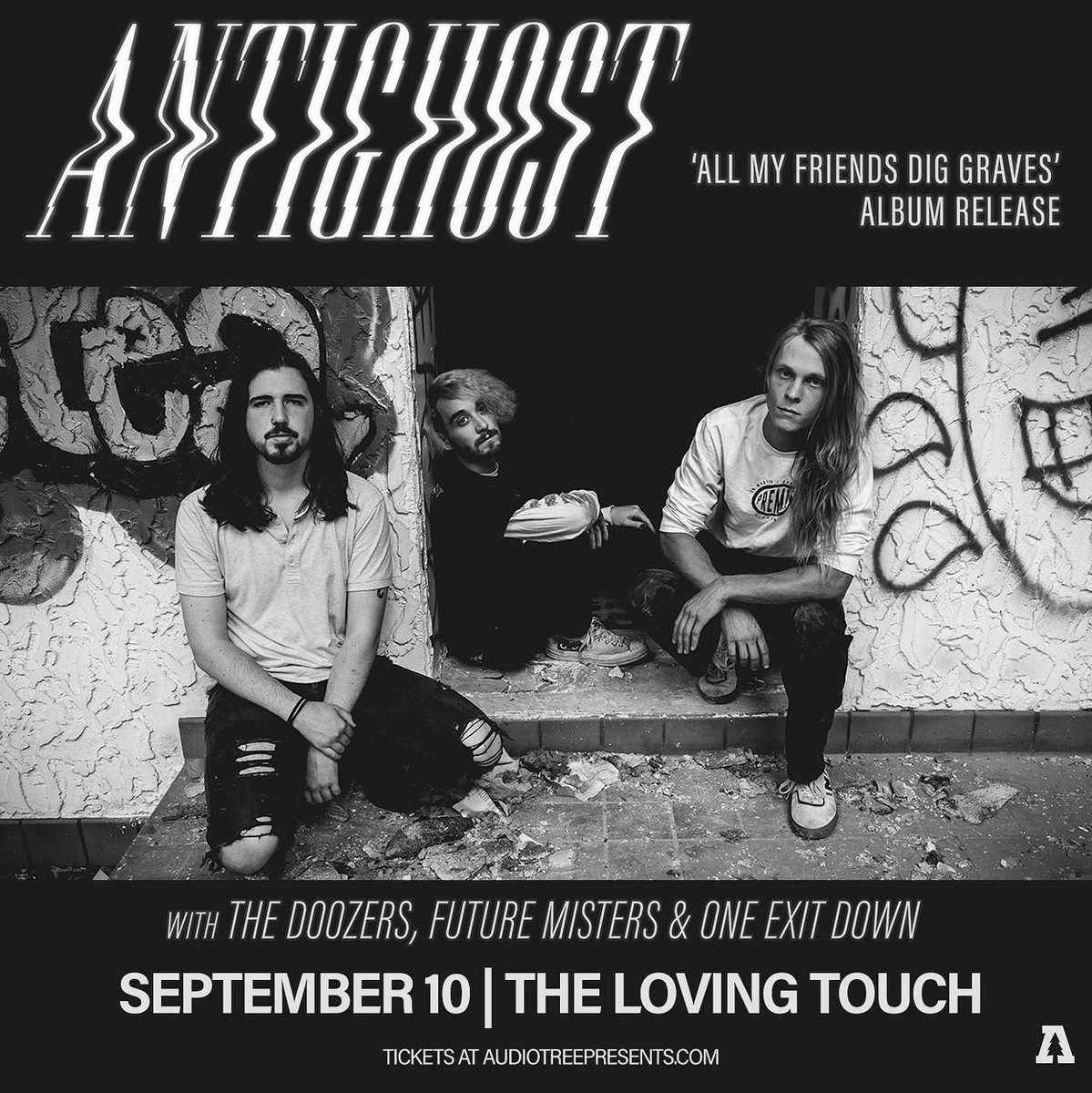 Future Misters (@futuremisters) on Twitter photo Just one week away from our show with <a href="/antighostmusic/">antighøst</a> <a href="/TheDoozersBand/">The Doozers</a> and <a href="/one_exit_down/">One Exit Down</a> at <a href="/LTFerndale/">The Loving Touch</a> ! Tickets available at audiotreepresents.com Just one week away from our show with <a href="/antighostmusic/">antighøst</a> <a href="/TheDoozersBand/">The Doozers</a> and <a href="/one_exit_down/">One Exit Down</a> at <a href="/LTFerndale/">The Loving Touch</a> ! Tickets available at audiotreepresents.com