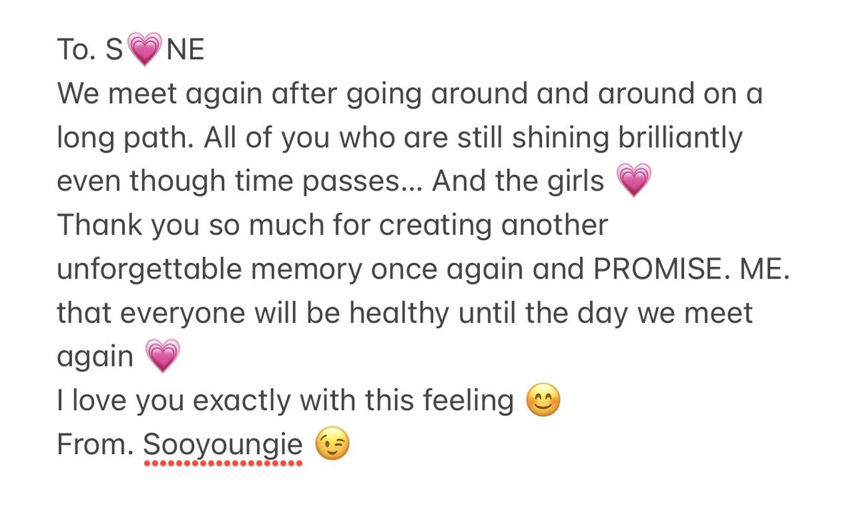 SonexStella's tweet photo. [TRANS] Sooyoung’s handwritten letter to SONE from the 15th anniversary fan meeting 💗 #LongLastingLove https://t.co/i2nHfvOSkW