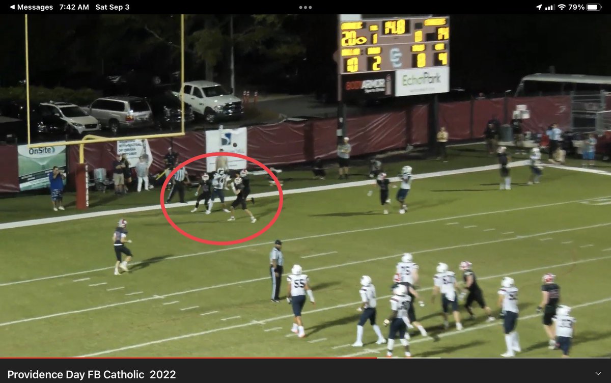 ffnole's tweet photo. @langstonwertzjr @CarolinaVarsity @PDS_ChargersFB @Catholic_FB @iamjadyndavis @DaleRoss Catholic had perfect triple coverage on the primary target with 12 seconds left. Even had the other two receivers covered in the end zone. Perfect pass perfect catch in clutch time. Special athletes make special plays. https://t.co/tXNCPmCgTl