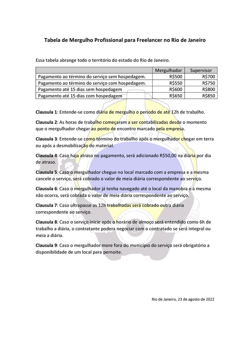 Renan85272's tweet photo. TABELA DE MERGULHO PROFISSIONAL PARA FREELANCER NO RJ.

NÃO aceite menos que isso, a classe unida JAMAIS será vencida, vamos acabar com o desrespeito.

#mergulhoProfissional #mergulho #respeito #RJ #Brasil https://t.co/9cmGfMn5tk