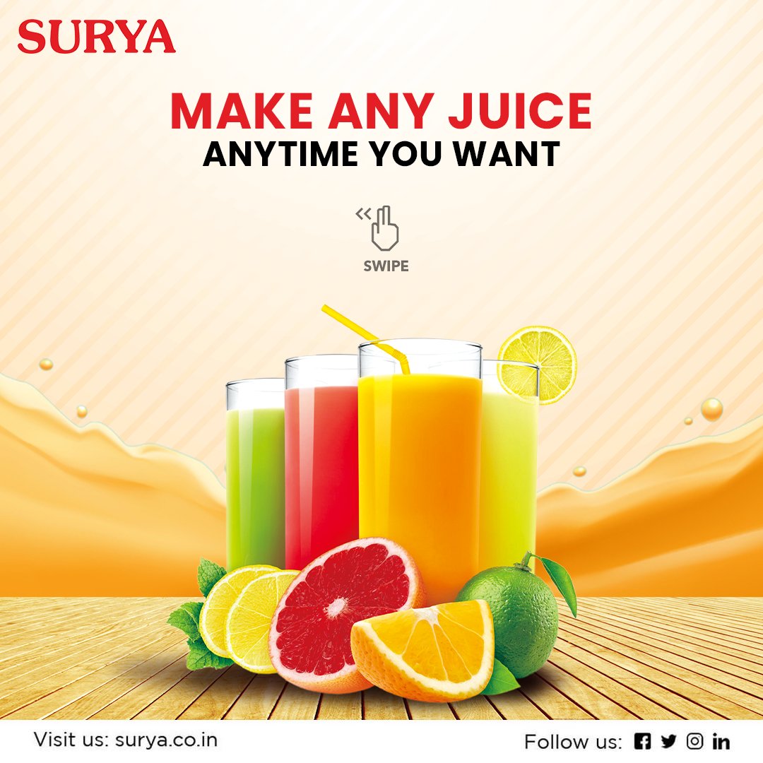 surya_roshni's tweet photo. Make any juice that you want easily in just a few steps at your home with Surya Magna-X Juicer Mixer Grinder.
Visit us at- https://t.co/QSfiT9LWRJ
#Surya #SuryaAppliances #SuryaJuicerMixerGrinder #Appliances #HomeAppliances #Juicer #JuiceMaker #India #MagnaX #HealthyJuices https://t.co/Hmc3zclgqS