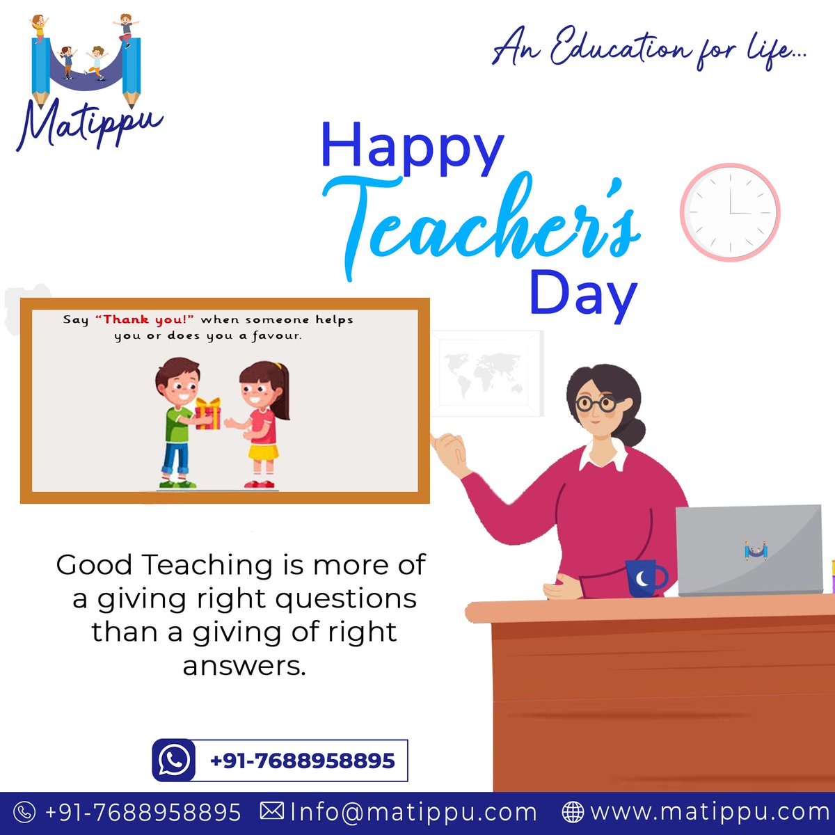 Matippu_'s tweet photo. We all have #mentors to whom we are thankful.
Let's remember and celebrate them today!
#Matippu wishes our teachers and other teachers who are an inspiration to our students a very Happy Teachers Day!
#TeachersDay #TeachersDay2022 #kids #Teachers #education #edutwitter https://t.co/h9aj2xINFT