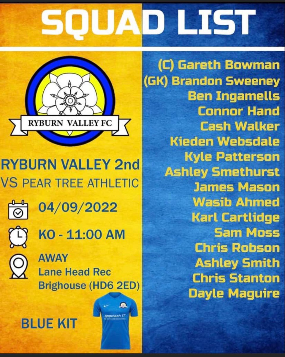 FcRyburn's tweet photo. SQUAD ANNOUNCEMENTS: Tomorrow brings about the first games of the season for both teams! All looking to start the campaign well with a win #halavalley https://t.co/q9RDBpbybZ