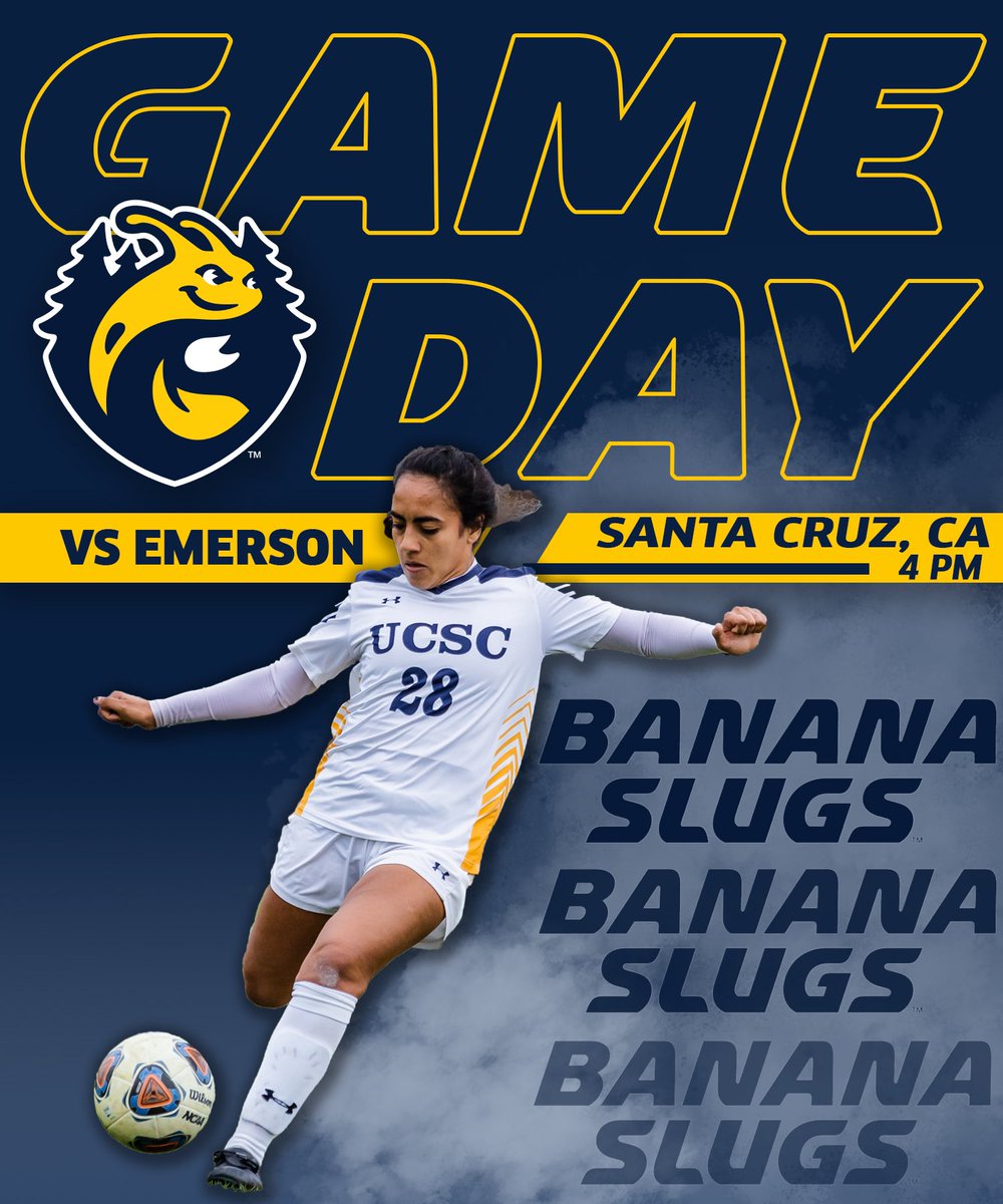 UCSCWSoccer's tweet image. Join senior forward Karina and the 🍌🐌⚽️ squad for our home opener at 4pm! 💙💛 #goslugs #noknownpredators