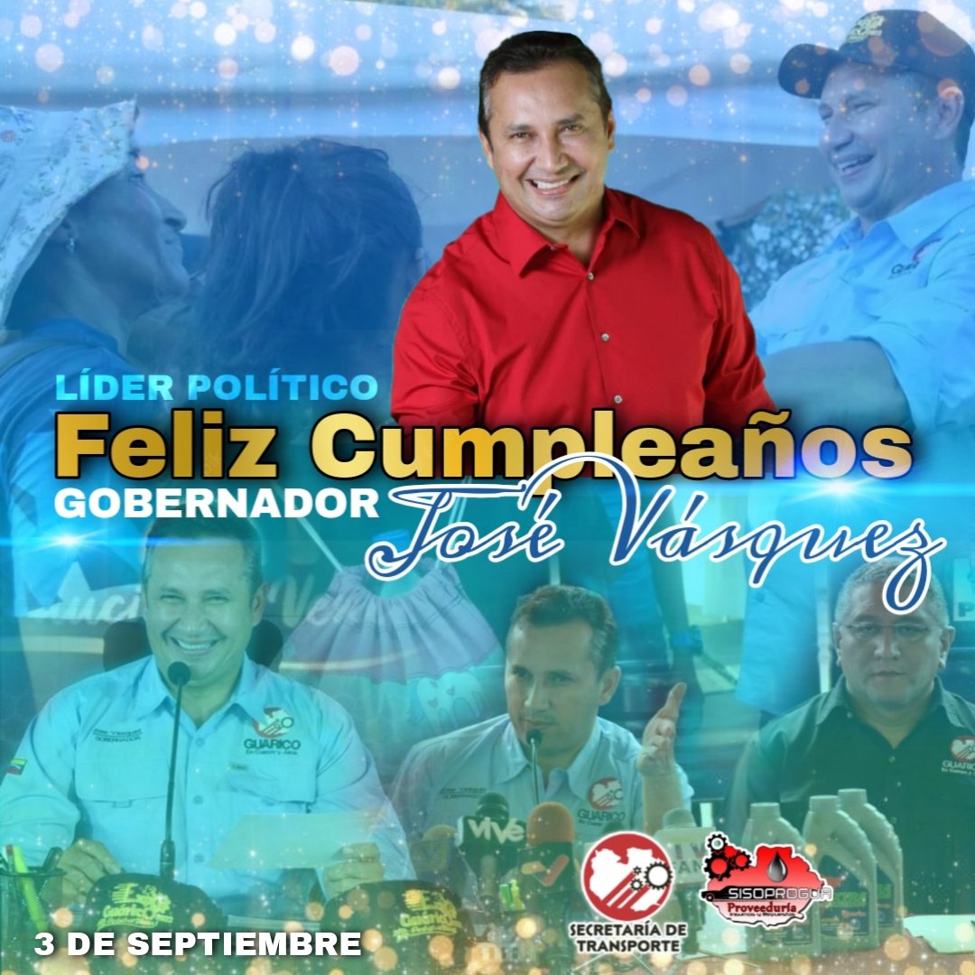 Le deseamos un feliz cumpleaños a nuestro líder revolucionario <a href="/josemvasquez/">José Vásquez</a>, hombre de gran calidad humana, con alta capacidad de gerencia, quien ha demostrado su lealtad revolucionaria trabajando en Cuerpo y Alma por el pueblo guariqueño.

¡Felicidades Gobernador!