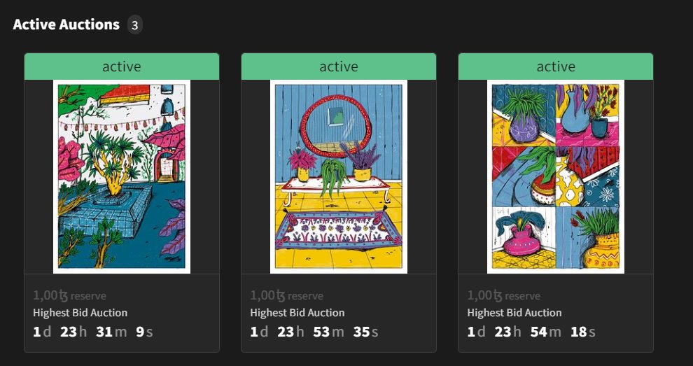 ✨✨✨
There are three active auctions for these three pieces from my first collection in #tezos called "Ofelia's house". 
✨✨✨

Minimum bid ONE XTZ.
2 days.

#CleanNFT