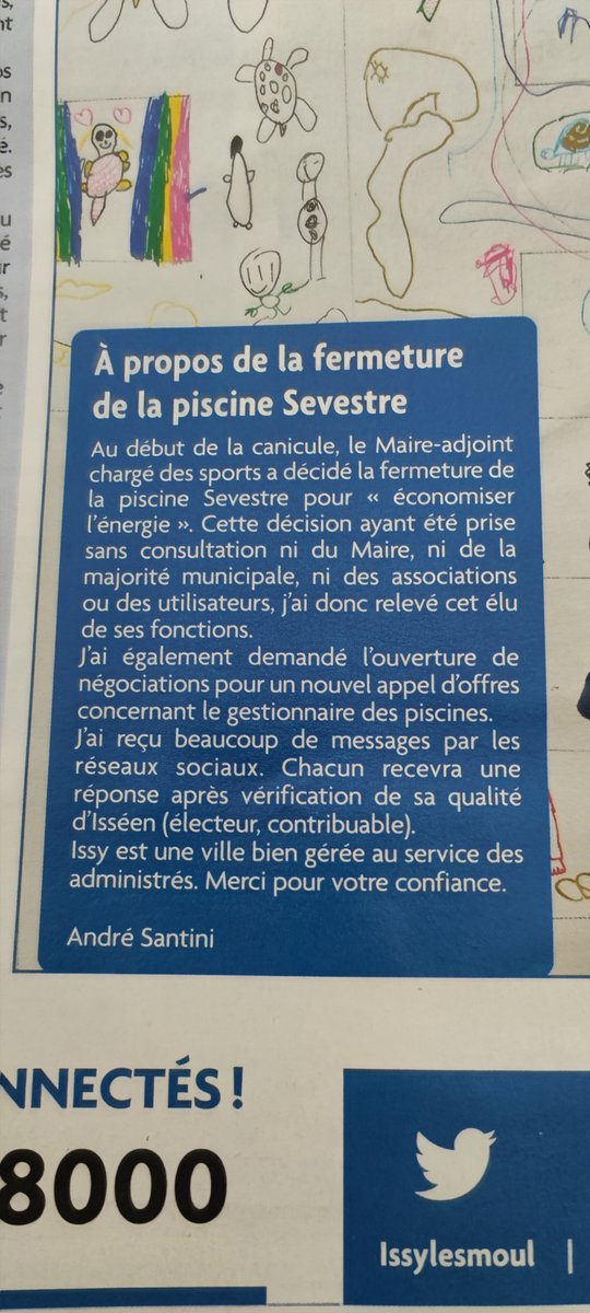 GrandRequinVert's tweet photo. @ASantini_Issy @Issylesmoul Monsieur le Maire. Etes-vous sérieux dans vos déclarations ? Vous allez nous faire croire que la décision de fermer une piscine sur votre territoire peut être faite de manière unilatérale et sans concertation ? #piscineissy #issylesmoulineaux #santini https://t.co/rMyZpAOrtJ
