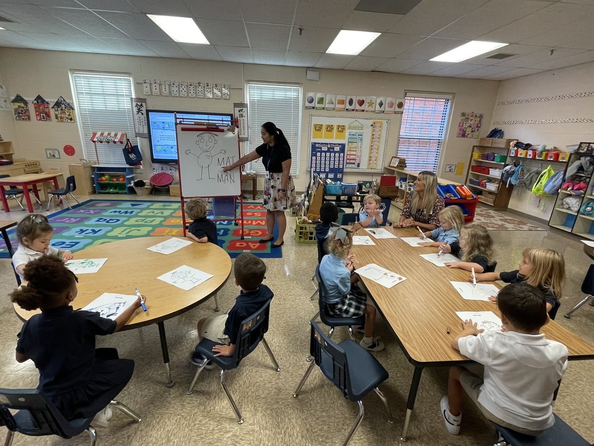 FRAHEADofLS's tweet photo. Some of our Pre-K3 students with their first introduction (and attempts) to Mat Man. Can’t wait to see the comparison in May 2023! #learningwithouttears @FRApanthers https://t.co/euNr0ZbApz
