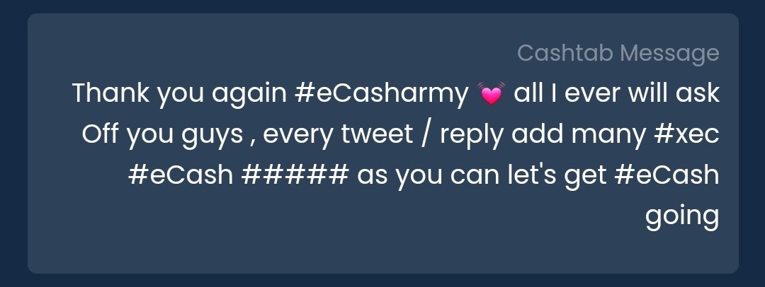 WDylad's tweet photo. 4th Airdrop for 50k sent#eCasharmy.
Next one to easy .. simply LIKE RETWEET and make it 300 followers. New followers will get 250"xecy"just send etoken address. Daily "xecy" Rewards changed 5 transactions of 5xecy each for 100 xecy please 
300 FOLLOW triggers 150k #xec Airdrop 🤩 https://t.co/VHeg3zlTc5