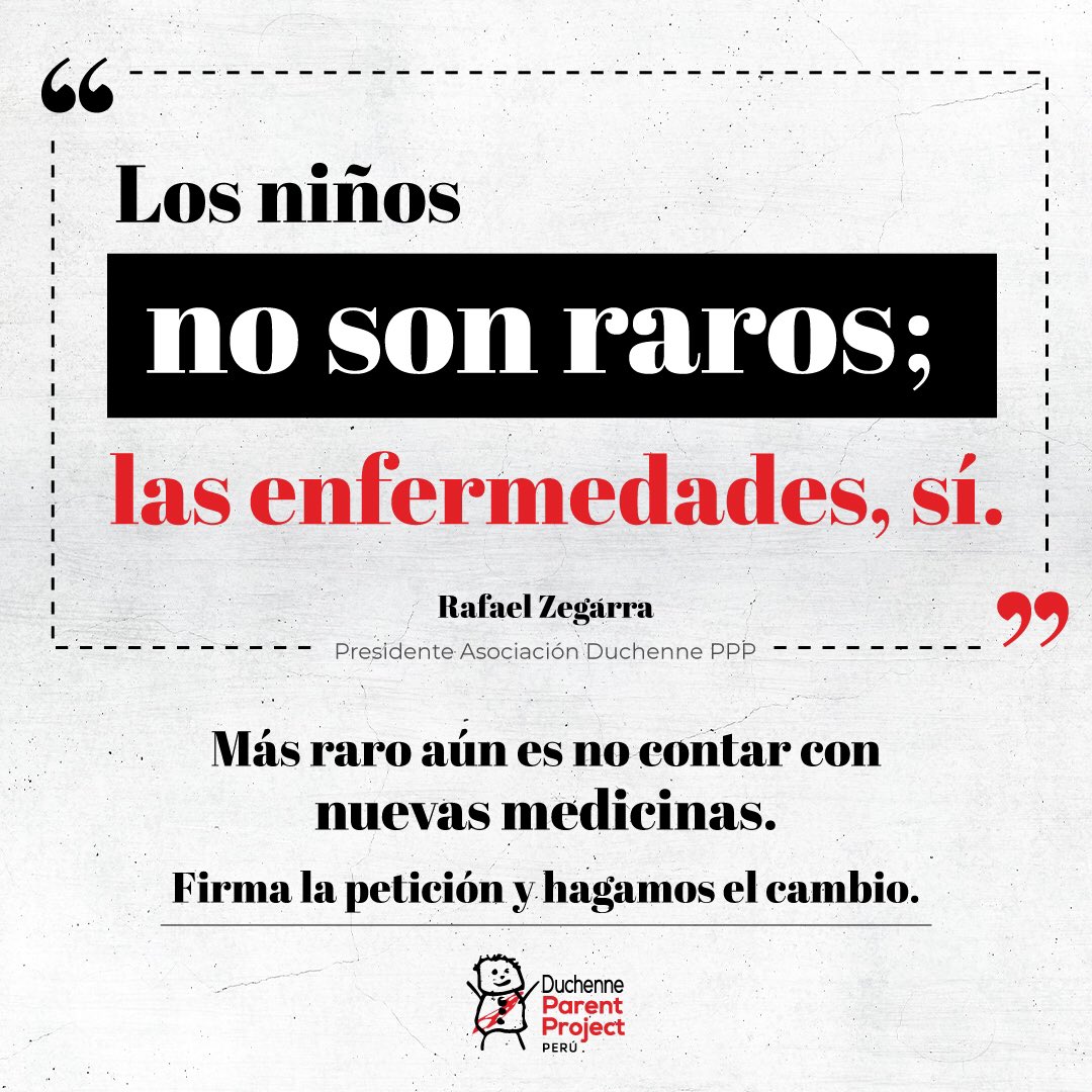 parent_peru's tweet photo. Duchenne seguirá siendo muy rara si no hablamos acerca de ella. ¡¿Cómo hacer para que las nuevas medicinas lleguen a aquellos niños que más las necesitan?! 

Comparte y firma la petición aquí: https://t.co/xADNufTU1G 

#ElMomentoEsAhora https://t.co/1BhXkm3HSX