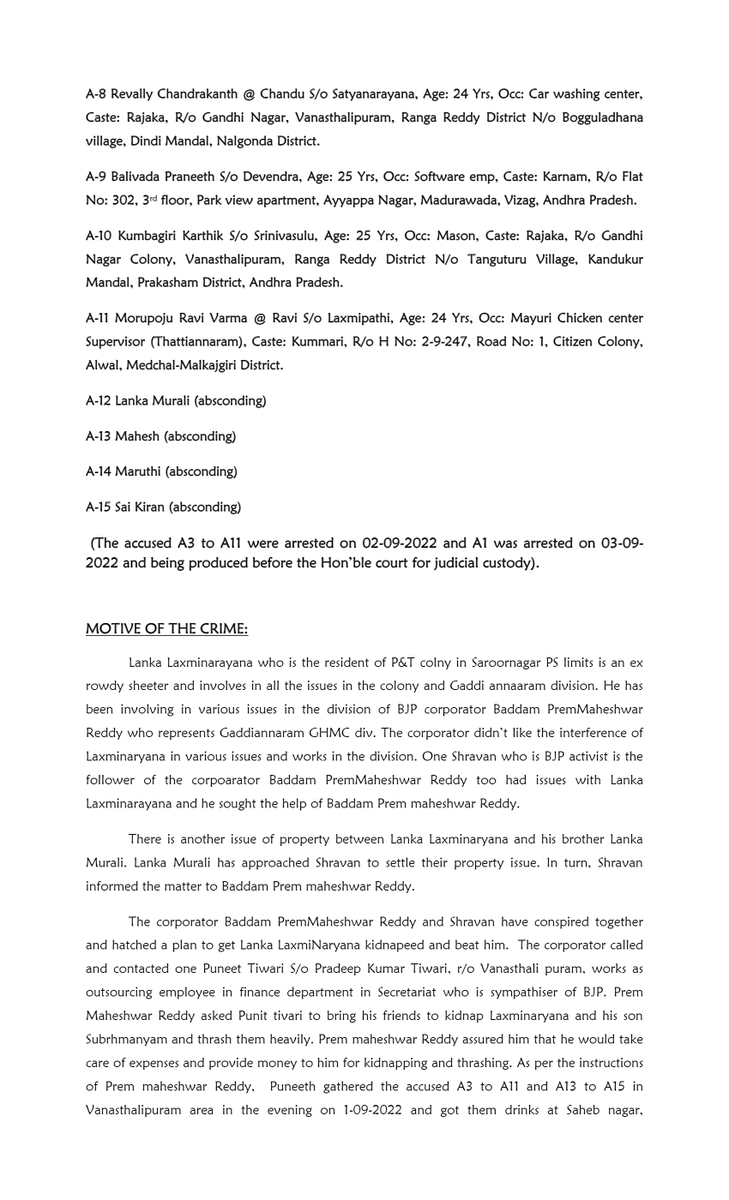 MalkajgiriCop's tweet photo. #SOT_LBNagar and @Saroornagarps Police nabbed ten offenders who were involved in a case of #Kidnap, #Abduction, #WrongfulConfinement, and #Thrashing.  @TelanganaCOPs @hydcitypolice @cyberabadpolice @DCPLBNagar @AcpLbNagar https://t.co/S4chQc07yC
