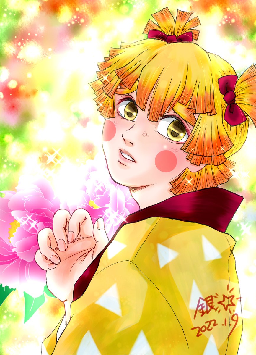 male focus 1boy japanese clothes blonde hair solo yellow eyes yellow kimono  illustration images