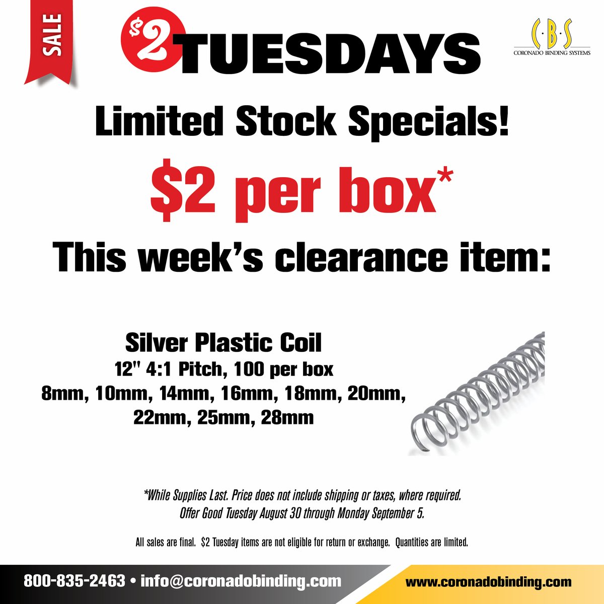coronadobinding's tweet image. Don't miss out out on this week's deal!  $2 Silver Plastic Coil 🤩

coronadobinding.com/collections/2-…
#DIYbinding  #Coil  #CoilBinding  #SupportSmallBusiness
