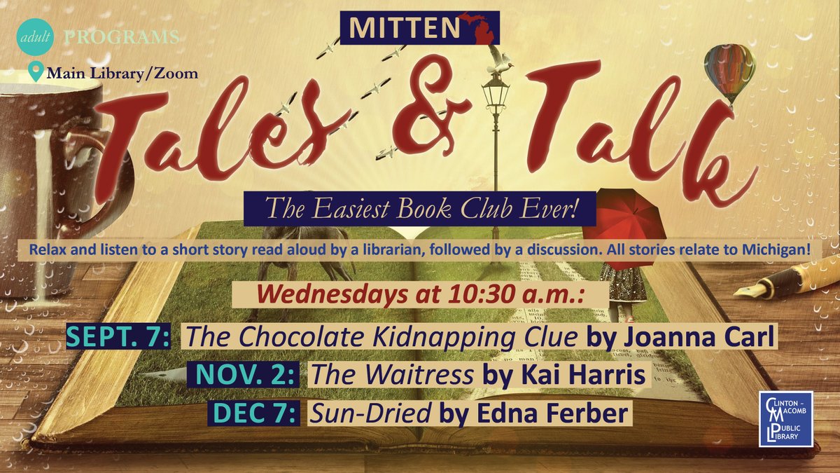 cmplib's tweet photo. Relax and listen to a short #storyread aloud by a librarian! Meet us in the auditorium on Wed., Sept. 7 at 10:30 a.m. Register here: https://t.co/kQXGTt4Xcg #talesandtalk
*Reminder: All CMPL locations are CLOSED today* https://t.co/H1136EIiZ9