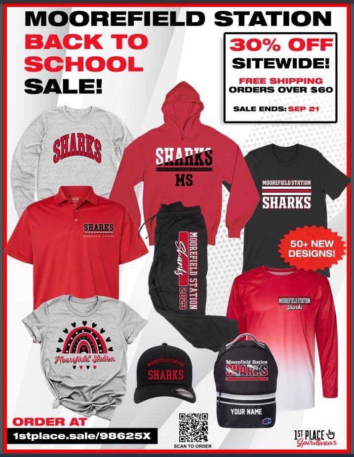 MSESPTO's tweet photo. MSES Shark Spirit Wear is officially on sale! This year we've decided to have our spirit wear available all year long with a few special sales during the year &amp; delivery direct to your home. Order before 9/21 to receive 30% off for the Back to School sale! https://t.co/GgHY9sBuSL https://t.co/bAZdeJXMDE