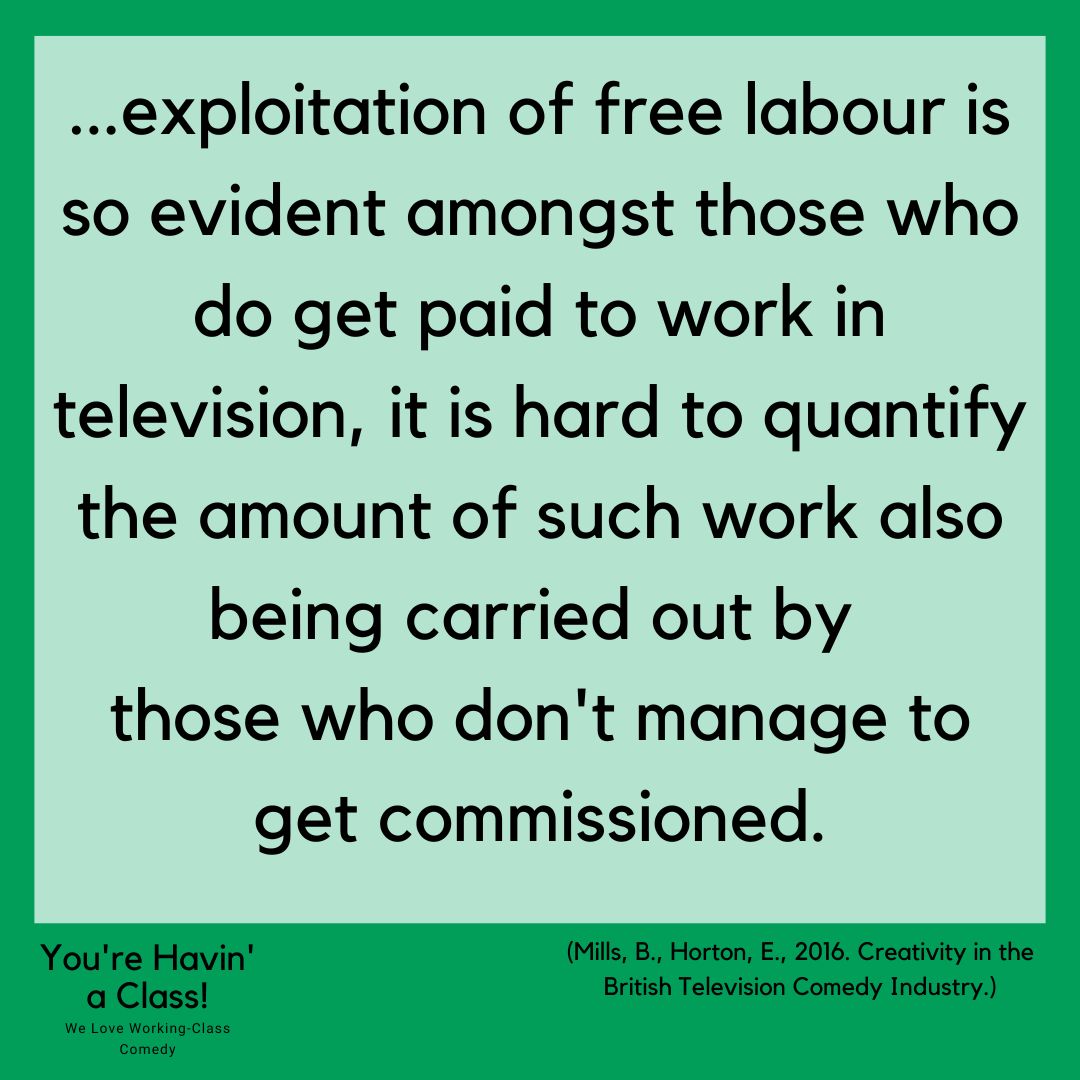 You're Havin' a Class (@havinaclass) on Twitter photo Free creative labour is a structural part of commissioning. The cost of that labour to an individual varies greatly depending on their class background.
#CreativityintheBritishTelevisionComedyIndustry #comedy #workingclass #britishcomedy <a href="/IAmBrettMills/">Brett Mills</a> <a href="/EricaHortonish/">Erica Horton</a> Free creative labour is a structural part of commissioning. The cost of that labour to an individual varies greatly depending on their class background.
#CreativityintheBritishTelevisionComedyIndustry #comedy #workingclass #britishcomedy <a href="/IAmBrettMills/">Brett Mills</a> <a href="/EricaHortonish/">Erica Horton</a>