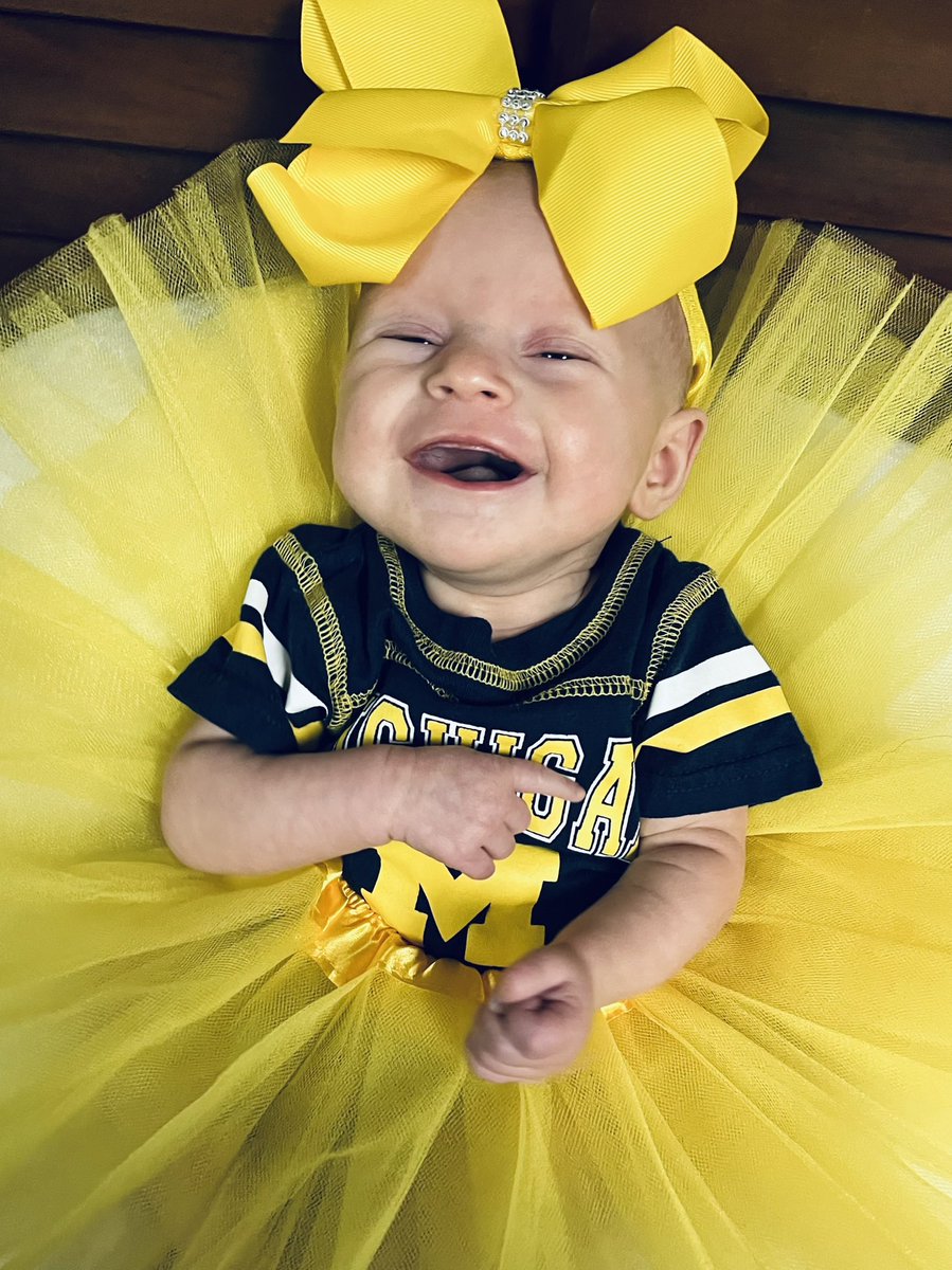Mrs_Slayton's tweet photo. Brynn says “GO BLUE!!!” @UMichFootball #raisingherright #maizeandblue #gonlue #michiganfootball https://t.co/yXiNXRyIdw