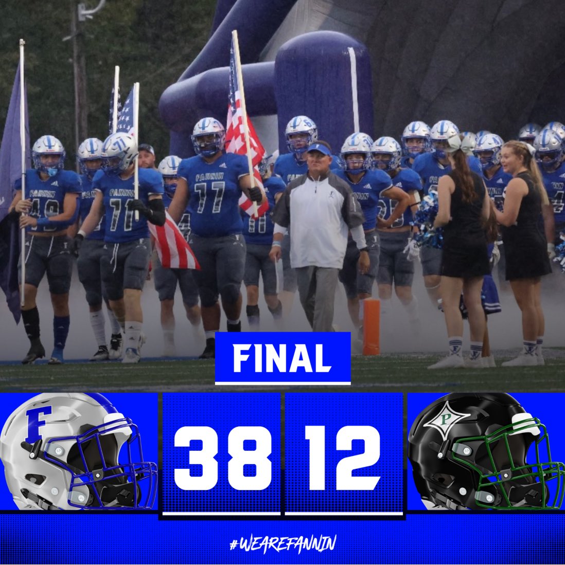 Fannincountyfb's tweet photo. Good Morning Fannin County! Congrats to our Players and Coaches on a great win last night! We are off next Friday but return home Sept 16th to host the Murphy Bulldogs. https://t.co/aQt8aGAnIY