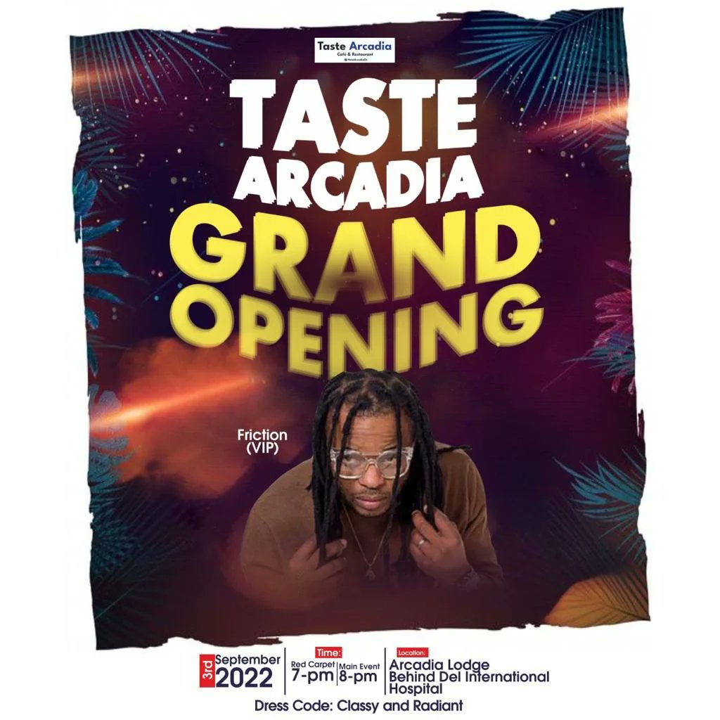 Frictionghana's tweet photo. This evening the grand opening of Taste Arcadia @Arcadia Lodge, Accra!
I'll be there to peform, alongside a lot of other wicked artists. Make sure to come around and celebrate with us! #tastearcadia #arcadialodge #grandopening https://t.co/9IqJPtnHNc