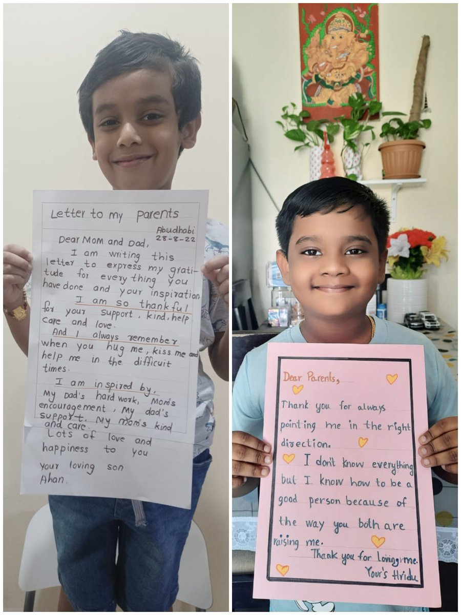 rahela_s's tweet photo. # Gratitude task
Kids wrote a letter to show gratitude towards their parents....
#StrongSchools
 #BestSchoolPrize
 #T4Edu
#MOEUAE #ADEK 
 @ShiningStarSchl
 @T4EduC @MOEUAEofficial @ADEK_tweet https://t.co/G5cbdb6oJu