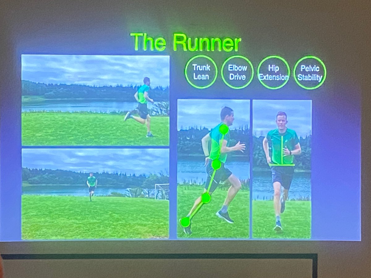 Ciaran_Physio's tweet photo. Next up Gareth Coughlan head Physio with Mayo GAA gives us some v practical  insights into running styles and corrective exercisers 

-runners
-boppers
-rotators 

Lateral hip stability, hip extension and co contraction - check out the images 

#scienceofrunning @JKiernanFund https://t.co/K4rTAca3SH