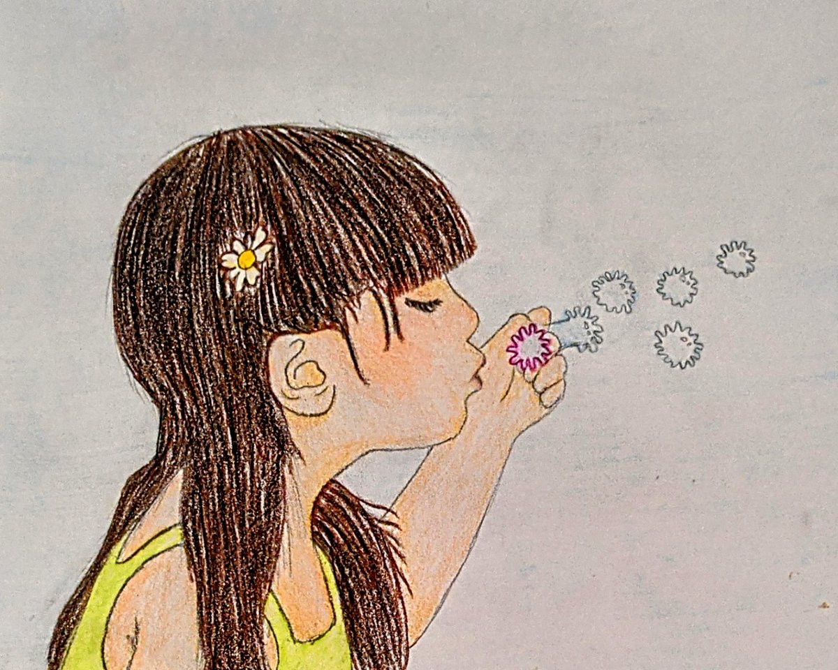 "For my artwork, I drew a girl blowing bubbles, through a purple tube, that are shaped like the covid virus." — Laila, Markham, ON (Age 12-15)

This is Laila's pandemic story. Swing by our free exhibition #MyPandemicStory before it closes Sept. 05!