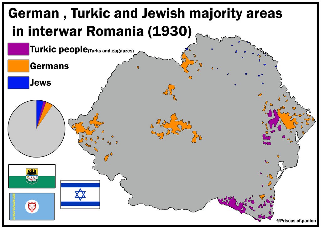 sfwpornnetwork's tweet photo. 🗺️[#MapPorn] German ,Turkic and Jewish people in interwar Romania (majority areas ,1930)
🔗 https://t.co/O4OjWo5rU6 https://t.co/Q5o3WBVnUG