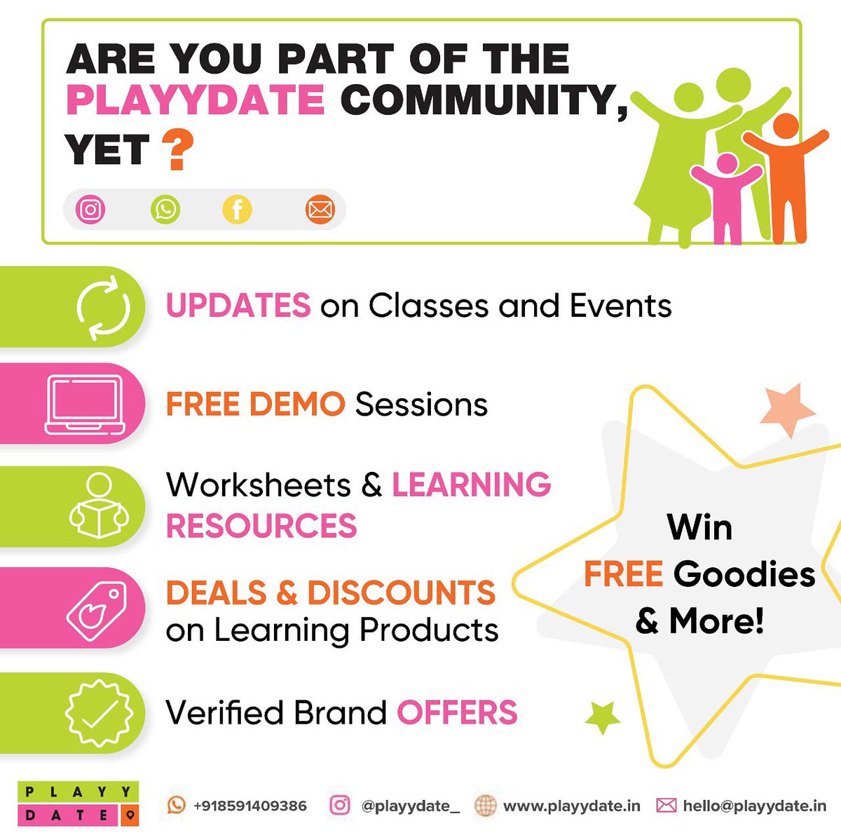 Playydate_'s tweet photo. Come join our @playydate_ community &amp; get access to the following: 
FREE demo sessions
Updates about our classes &amp; workshop
Fun learning worksheets every week
Best deals &amp; discounts on learning products
Verified brand offers 
What's more? You can️Win FREE goodies &amp; lots more! https://t.co/gjQ2jEsbd5