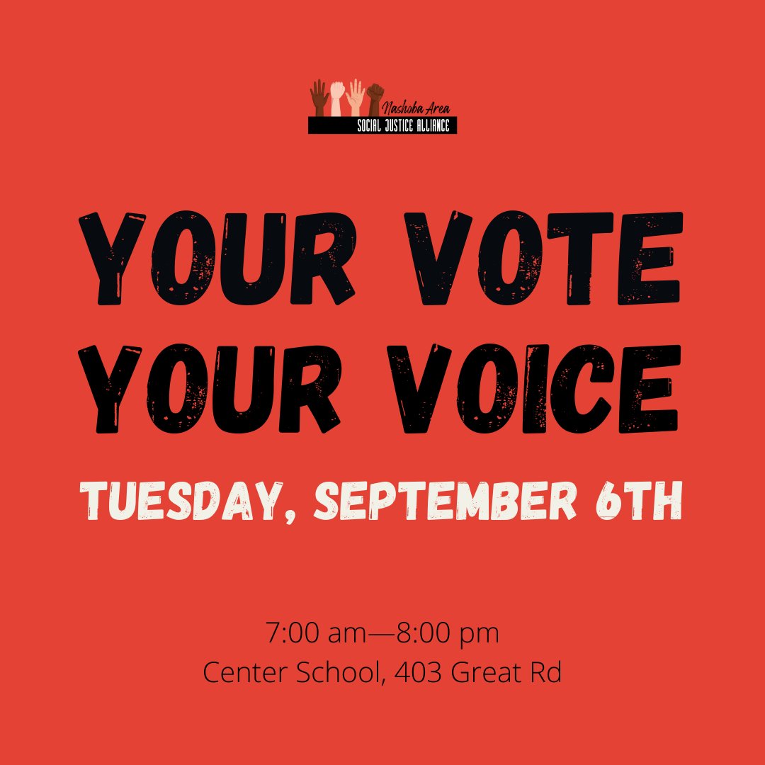 Don’t forget to vote! If you haven’t already submitted your mail-in ballot, you can vote in person at your local polling site on Tuesday, Sept 6. In Stow, this is Center School.

We don’t endorse specific candidates, but we strongly encourage you to exercise your right to vote!