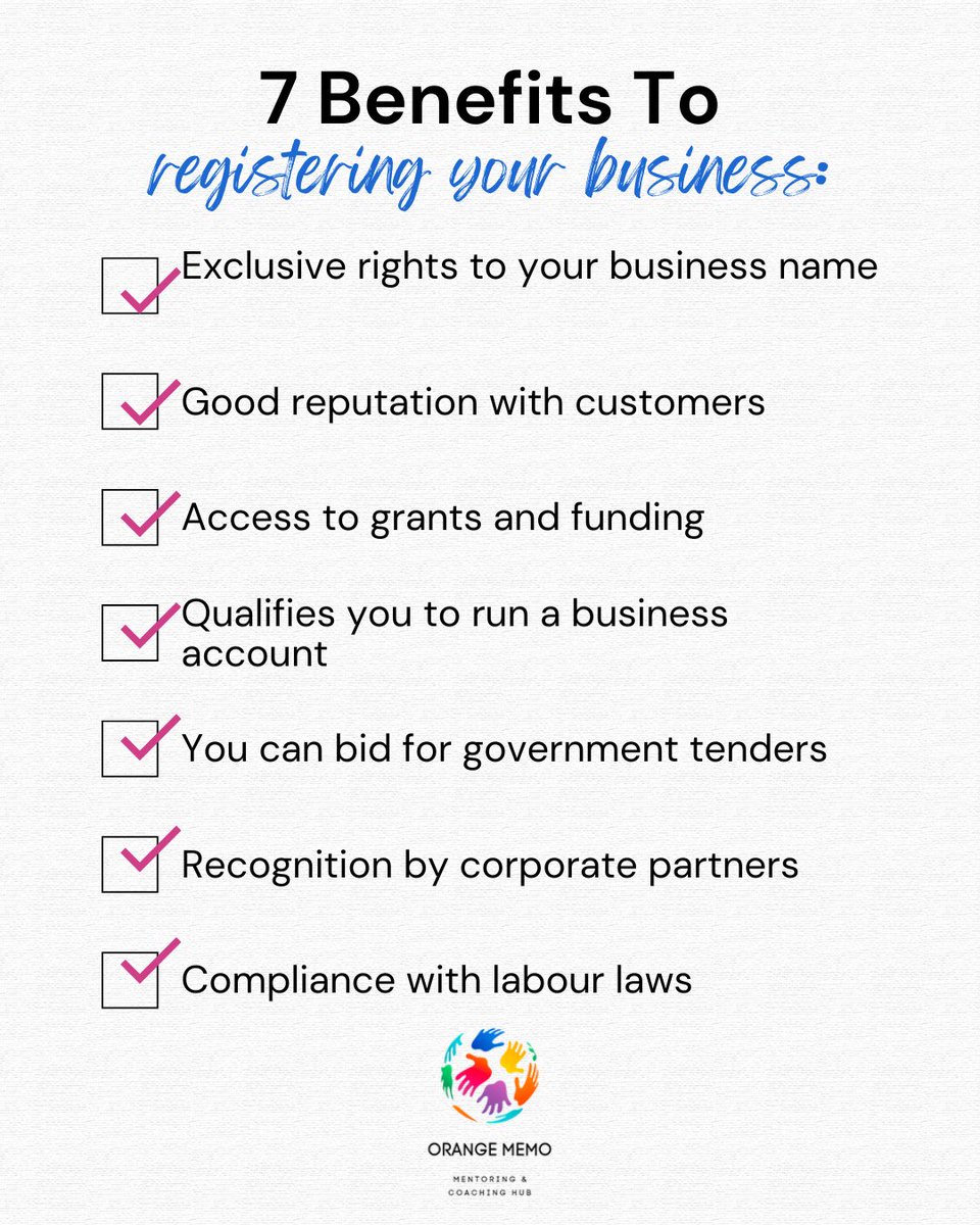 MotsoenengGugu's tweet photo. Regardless of whether you are a making profit or the size of your company, there are advantages to registering your business in South Africa. 

Here are seven benefits of registering a business in South Africa.

#benefitsbusinessregistration #startupbusiness #orangememostartup https://t.co/0HqCraTXjo