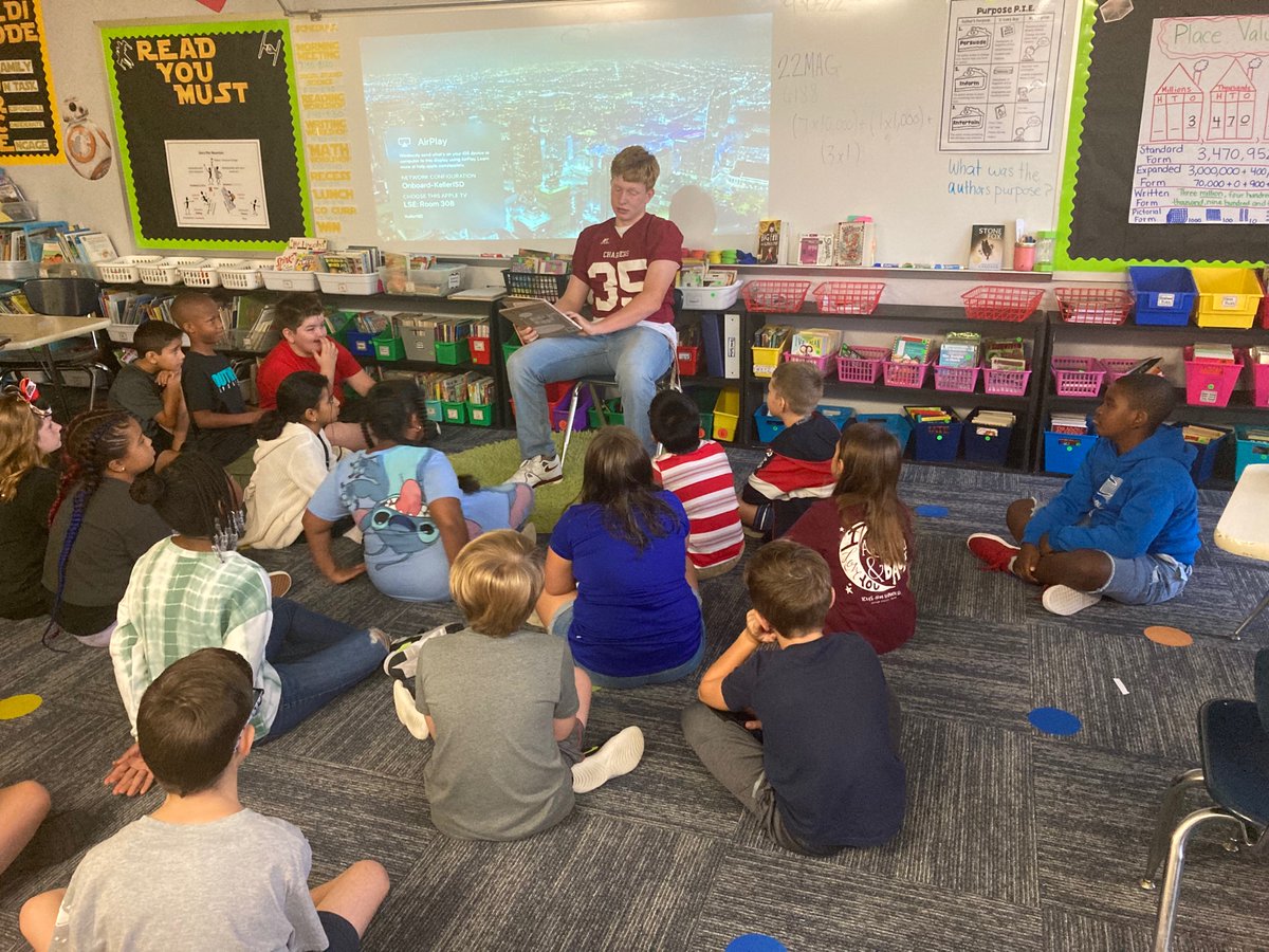 Our students couldn’t contain the excitement to have our charger read us a book this morning!!!
<a href="/LSES/">Lisa Stevenson</a> <a href="/CHSChargerFB/">Keller Central Chargers Football</a>