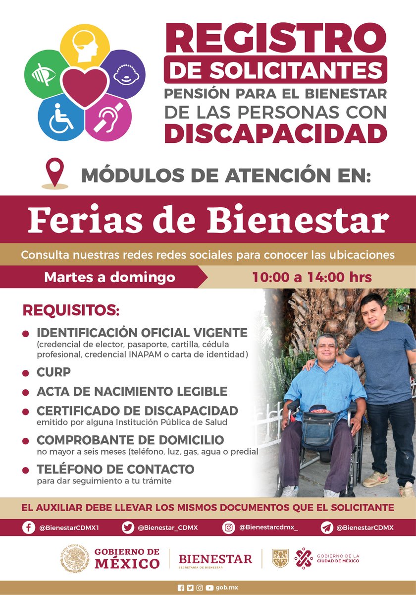 FanyCorreaG's tweet photo. De martes a domingo acercamos los Programas para el Bienestar a la ciudadanía a través de nuestros módulos de atención en las #FeriasDelBienestar.  

Recuerden que también pueden hacer su registro a la #PensiónDiscapacidad.

Comparto las sedes para este fin de semana: https://t.co/v6PZDiWTDc