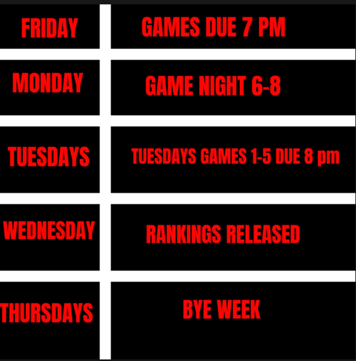 SCHEDULE FOR THIS WEEK !