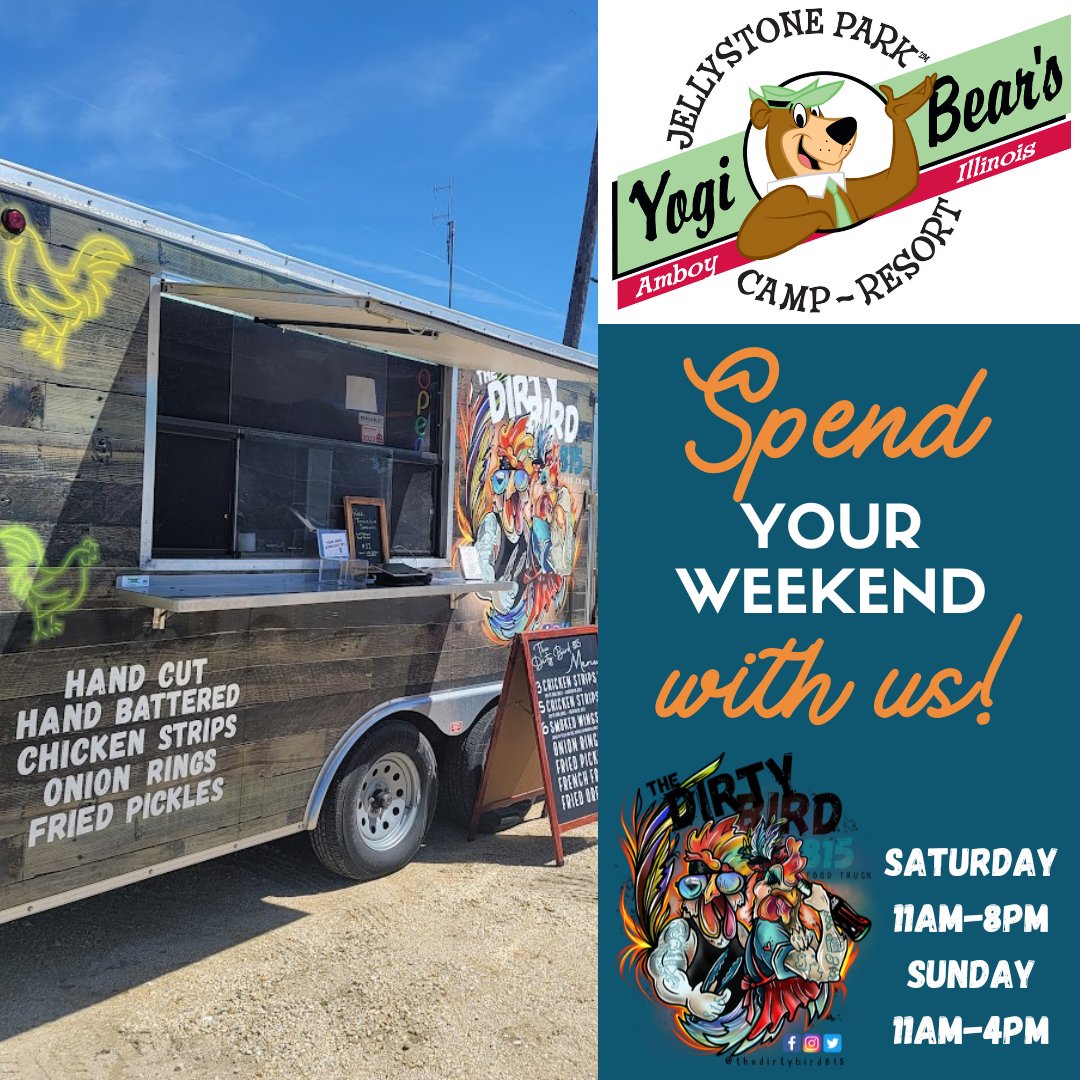 🐔 FOOD TRUCK 🐔

EVENT DETAILS
🏕️ Yogi Bear Campground
📅 Saturday, September 3rd
🕖 11:00am-8:00pm
📍 970 Green Wing Rd, Amboy

#thedirtybird815 #foodtruckevent #foodtruck #SaturdayVibes