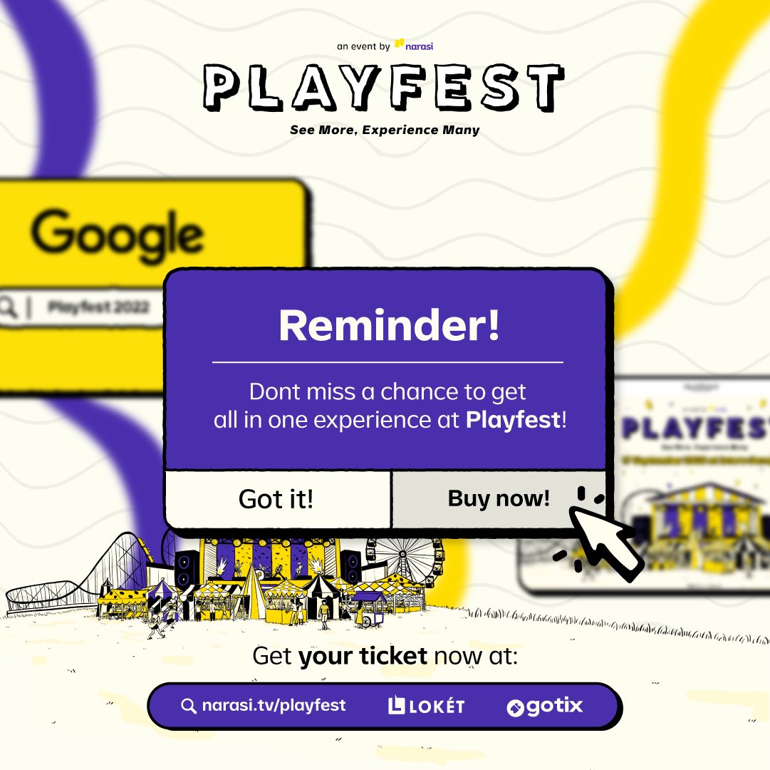 playfestnarasi's tweet image. Jangan sampai ketinggalan keseruan yang bakal hadir di Playfest ya!

Yuk beli tiketnya sekarang ONLY 300K melalui narasi.tv/playfest, @loketcom atau @gotixindonesia ya! | Playfest

#Playfest2022 #ReactivateYourSense