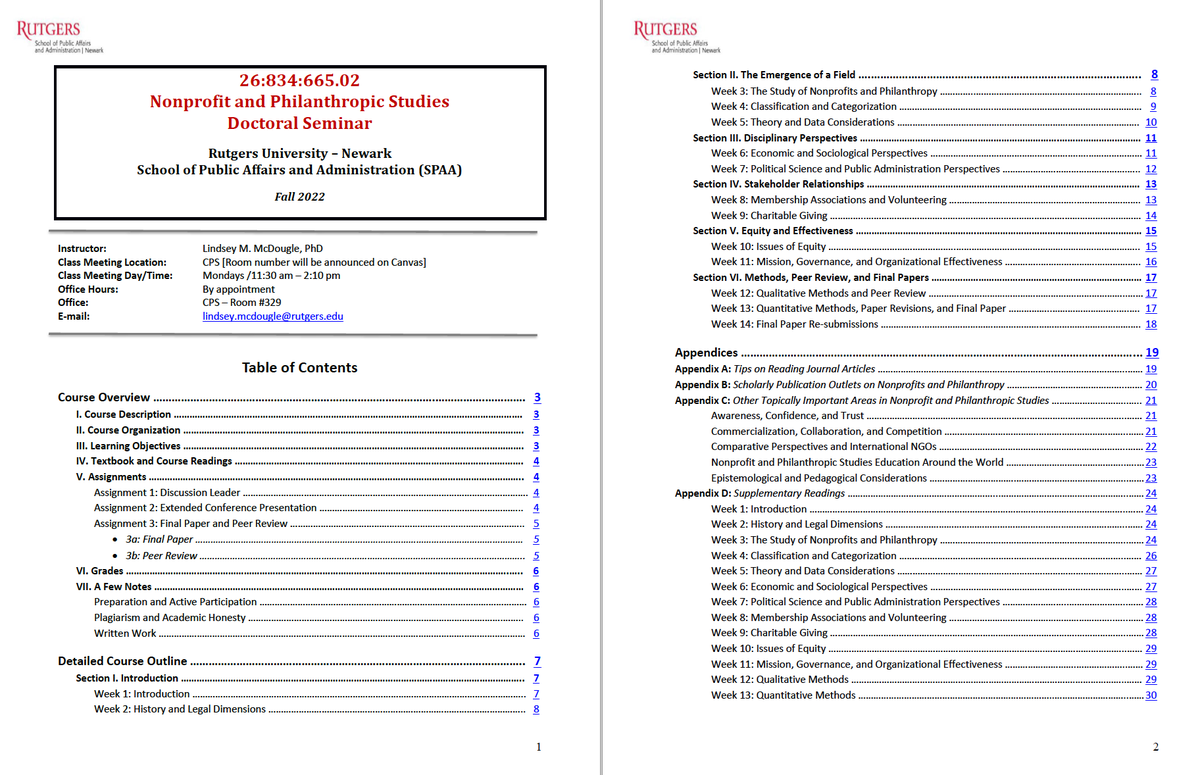 LindseyMcDougle's tweet photo. For those interested: 
My #syllabus for @RutgersSPAA's #PhD Seminar in #Nonprofit and #Philanthropic Studies is publicly available; under "Teaching Resources and Syllabi" https://t.co/r4VtbSIAZX

#ARNOVA #AROCSA #Nonprofits #Philanthropy #NGOs #Volunteering #CharitableGiving https://t.co/Msm2tgPWn4