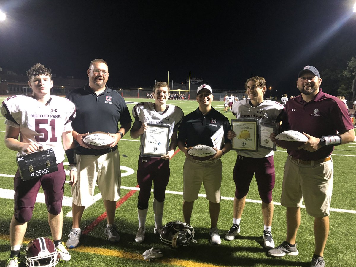 OPQuakersFB's tweet photo. 👷‍♂️Offensive POG: @CarterSwitek 
💪Defensive POG: Wes Beane
💼 Teams POG: Aiden Budney
Congrats to Matt Frankowski, Kevin Haggerty &amp; Greg Michael on their first OP VARSITY win❗️
#BuildingThroughWork #OPNE   @op_athletics @OPBoosterClub https://t.co/zZbtY92nXU