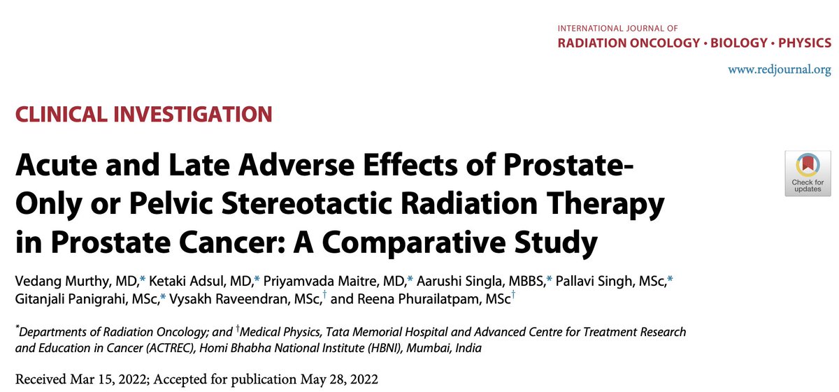 docpriyamvada's tweet photo. 📢Toxicity of pelvic SBRT vs prostate-only SBRT @IJROBP! 😍
TBL: LOW % of severe urinary/rectal tox, ⬆️ gr2 acute GI and late urinary tox
FREE DOWNLOAD https://t.co/33cC5TO46r
@VedangMurthy @SbrtSean @ParikhSimul  @RadOncTMC @MdKetaki @ReenaPh03 @indranilsays @DrSrinivas_C https://t.co/kHJ5z4QHp7