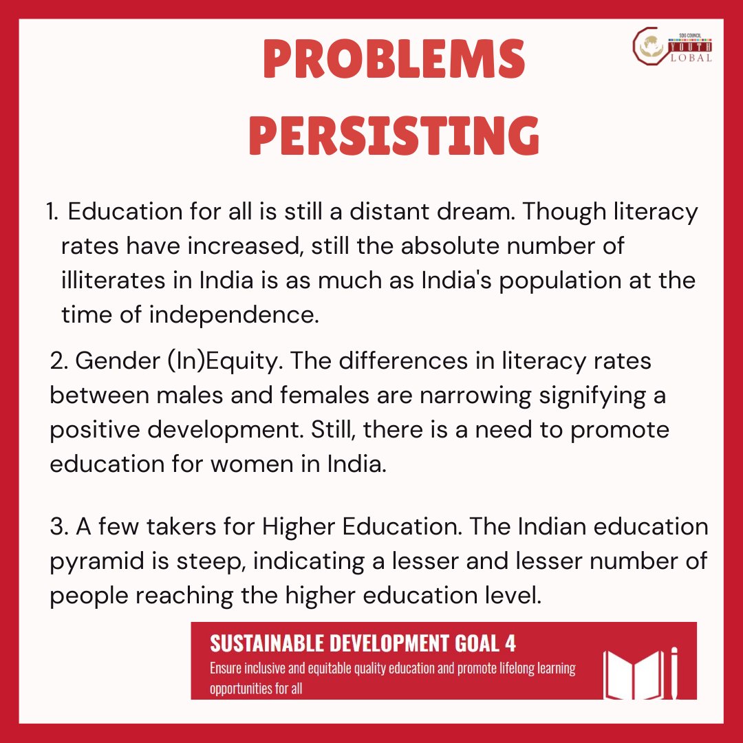 GoalsCouncil's tweet photo. Here is an overview of the progress in SDG-4: Ensuring Inclusive and Equitable Quality Education, and the developments in the spread of education. 

#goals#sdg4#education#75years#India https://t.co/p2Qj4FDurB