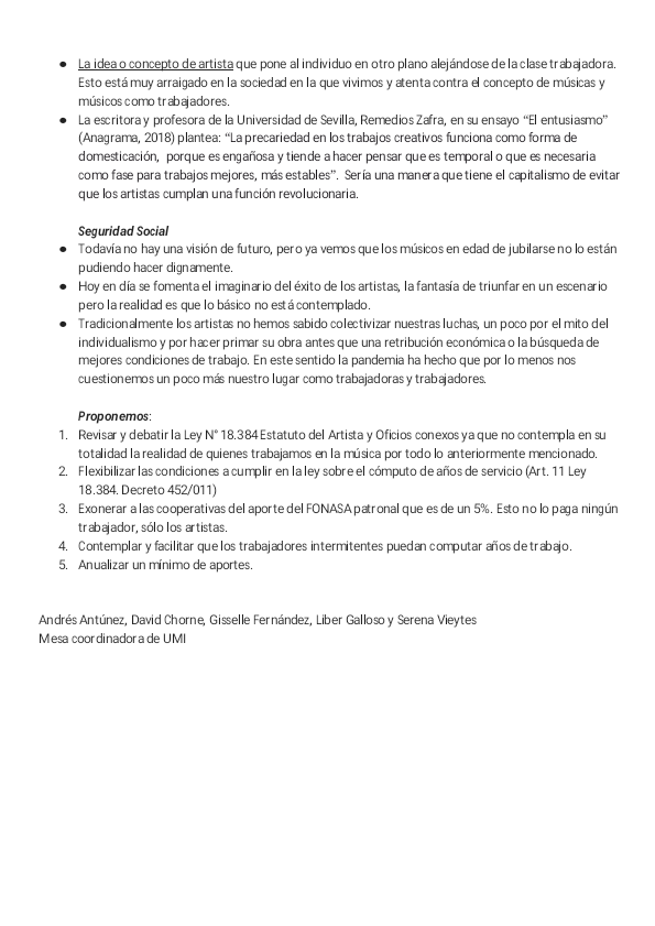 Compartimos documento que  UMI, representada en la compañera Gisselle Fernandez, presente en esta edicion de "Por Los Codos - Ciclo De Debates Culturales ", un encuentro para profundizar sobre la precariedad laboral en el arte.